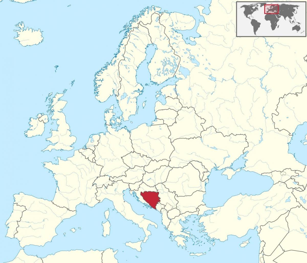 Bosnia på et kart over europa