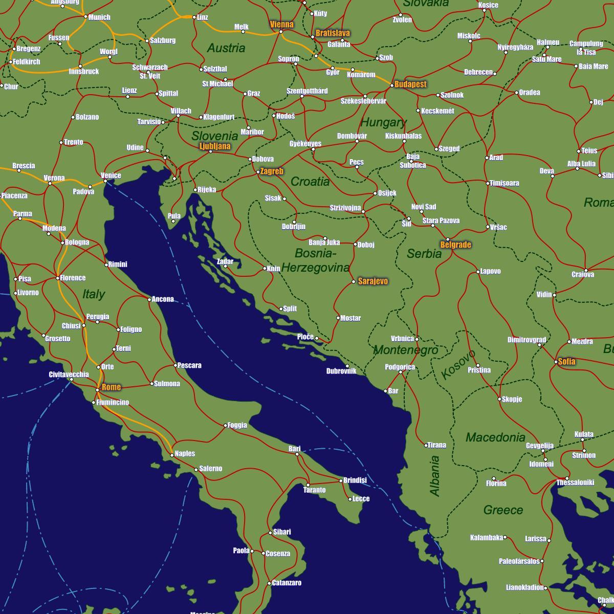 Bosnia jernbane kart