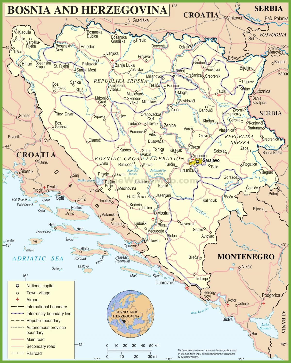 Kart over Bosnia veien